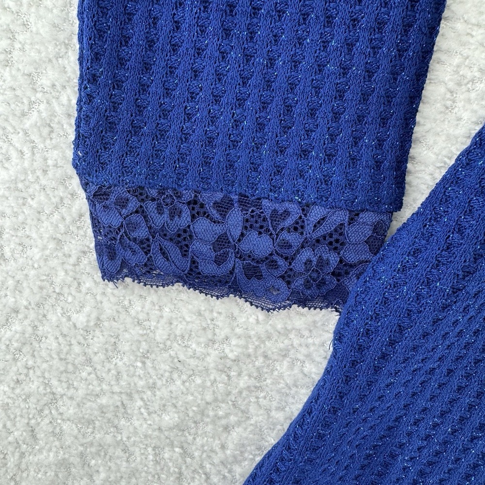 LOGO by Lori Goldstein Metallic Waffle Knit Mock Neck Top Sweater Small Blue - Picture 4 of 13